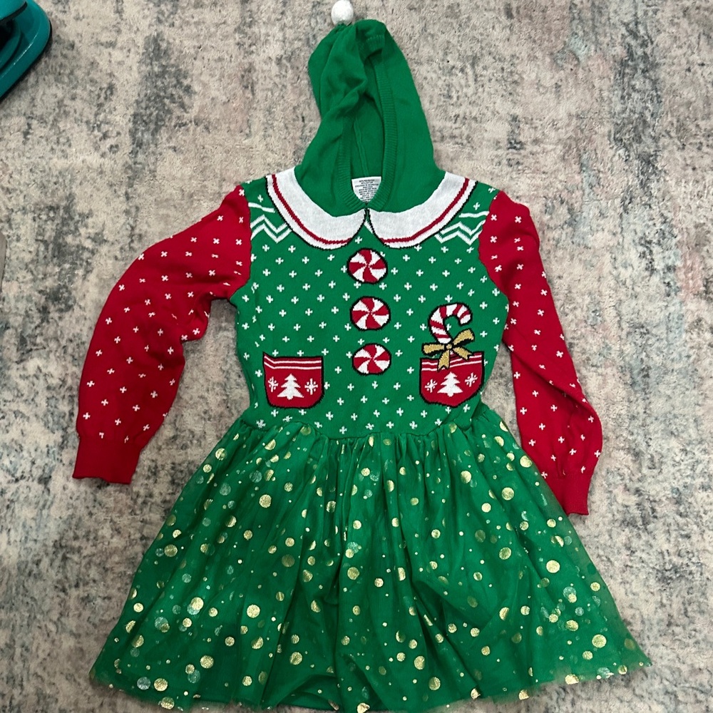 Well Worn Festive Green and Red Elf Costume